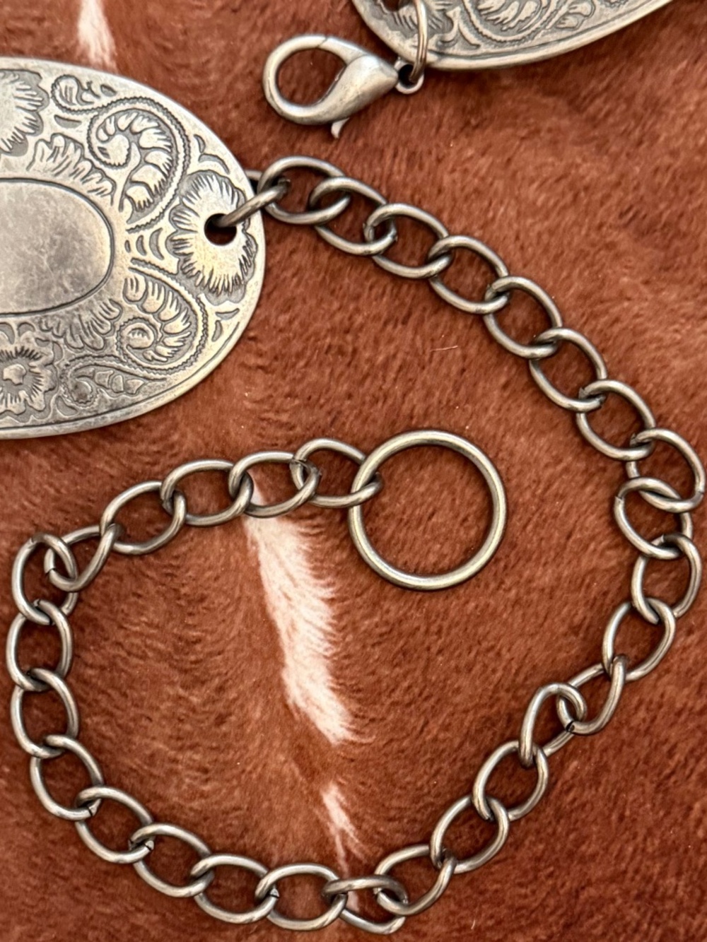 Turquoise Oval Concho Link Belt, Western Silver Hardware - Picture 4 of 8
